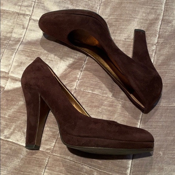 Miu MIU Brown Suede Platform Pumps - Picture 1 of 14